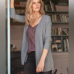 C Garnet Hill Gray Mohair Wool Open Knit Women Lightweight Cárdigan XS